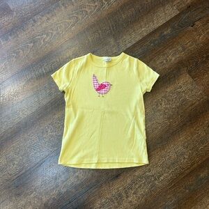 Mini Boden Yellow Tee with Pink Bird Applique